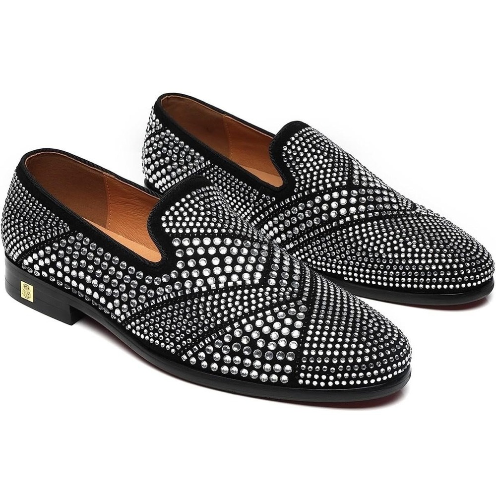 Erphpre Paul EP2023104 Shoes Mens Size 14 Silver Rhinestone Suede Loafers Dress